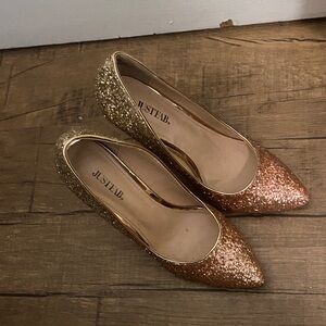 JustFab Glitter Heels - Gold and Blush